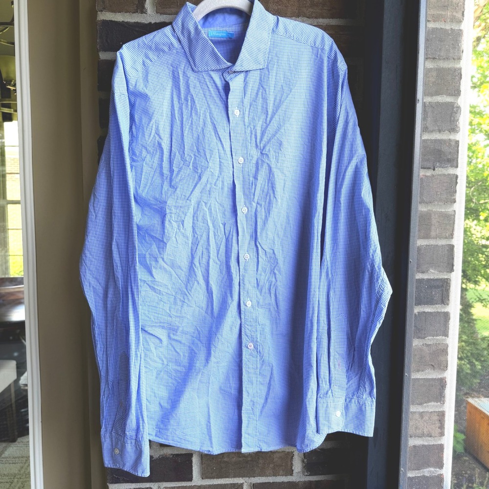 J.McLaughlin Button Down Shirt Mens‎ XL Blue White Excellent Gingham Check LS